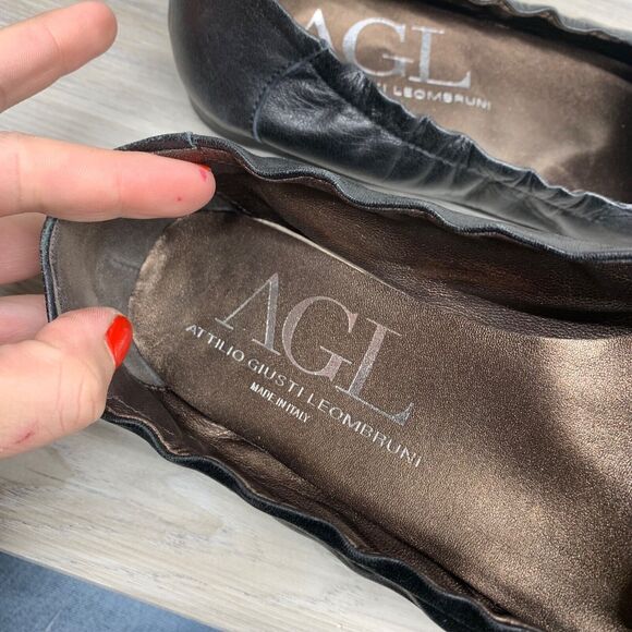 AGL Black Leather Patent Leather CapToe Ballet Flats Shoes Women Size 39 US 9 - Picture 12 of 13